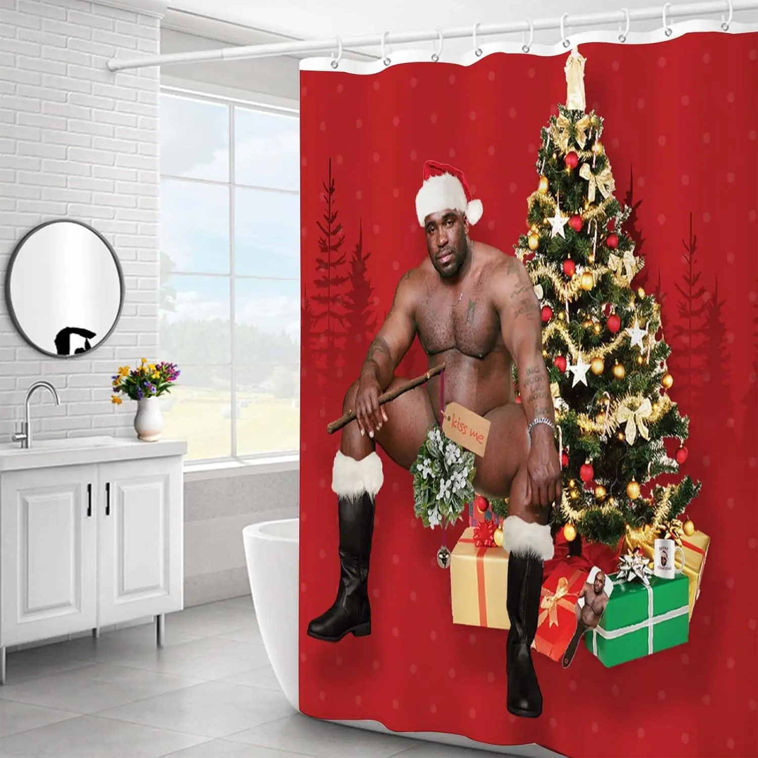 

Naked Santa Curtains Barry Wood Shower Curtain LGBT Print Bathroom Curtains Sets with Plastic Hooks