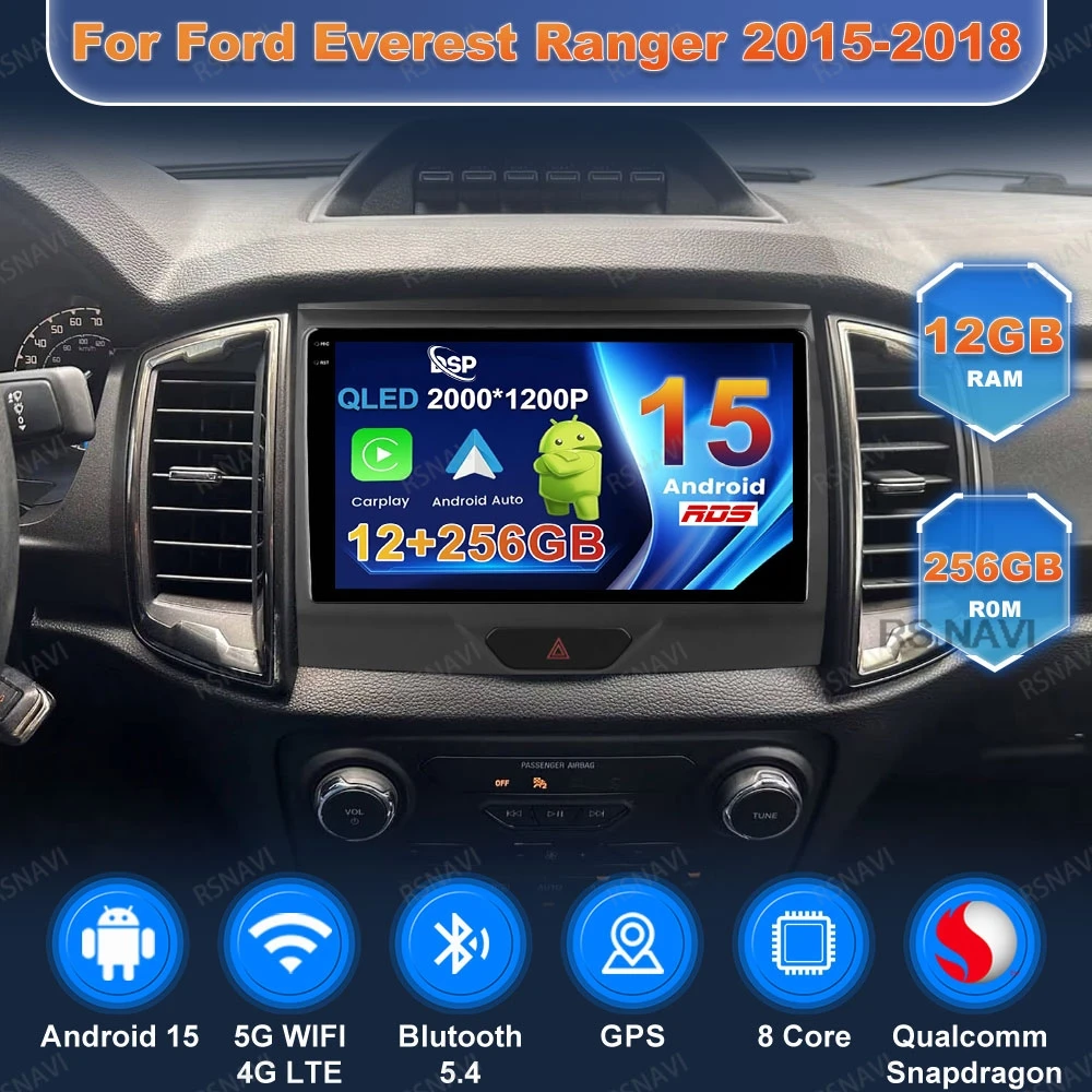 Android 15 Car Radio For Ford Everest Ranger 2015-2018 RDS Qualcomm Autoradio Multimedia BT Snapdragon Navigation Viedo Player