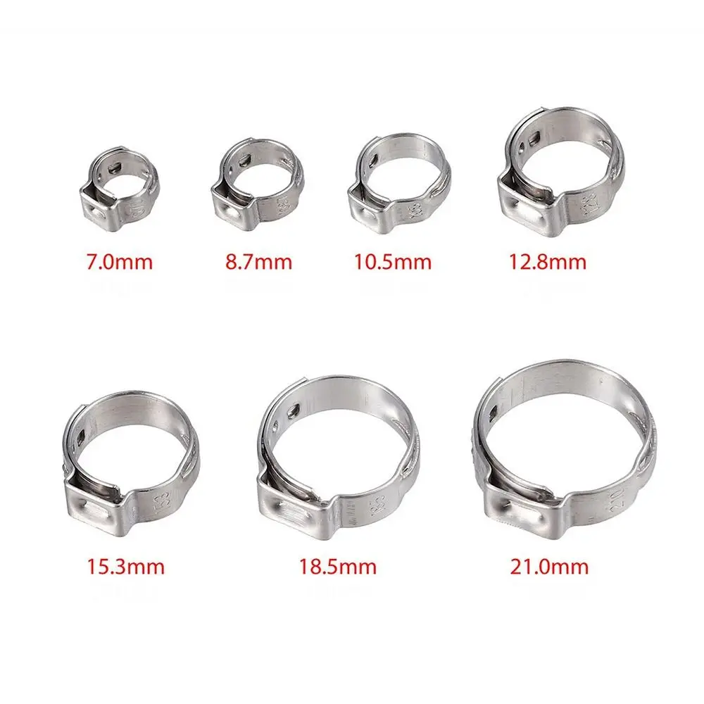10Pcs 5.3-31mm Hose Clamp Assortment Kit Fixed Pipe Clip Single Ear Stepless 304 Stainless Steel Pipe Hoop Fuel Tube Water Pipe