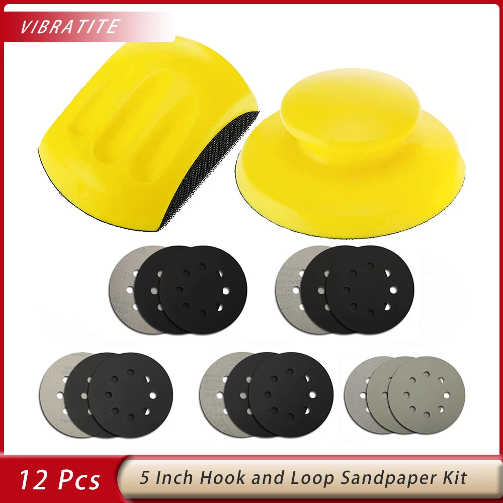 

5 Inch Hand Sanding Blocks Round and Mouse-Shaped Hand Sander with 10 PCS 5 Inch Wet Dry Hook and Loop Sandpaper for Wood, Furni