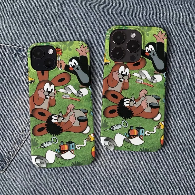 Green Grassland Mole Art Case for IPhone 16 15 14 13 Pro Max 12 11 Pro XR XS Shockproof Protective Hard Acrylic Film Matte Cover