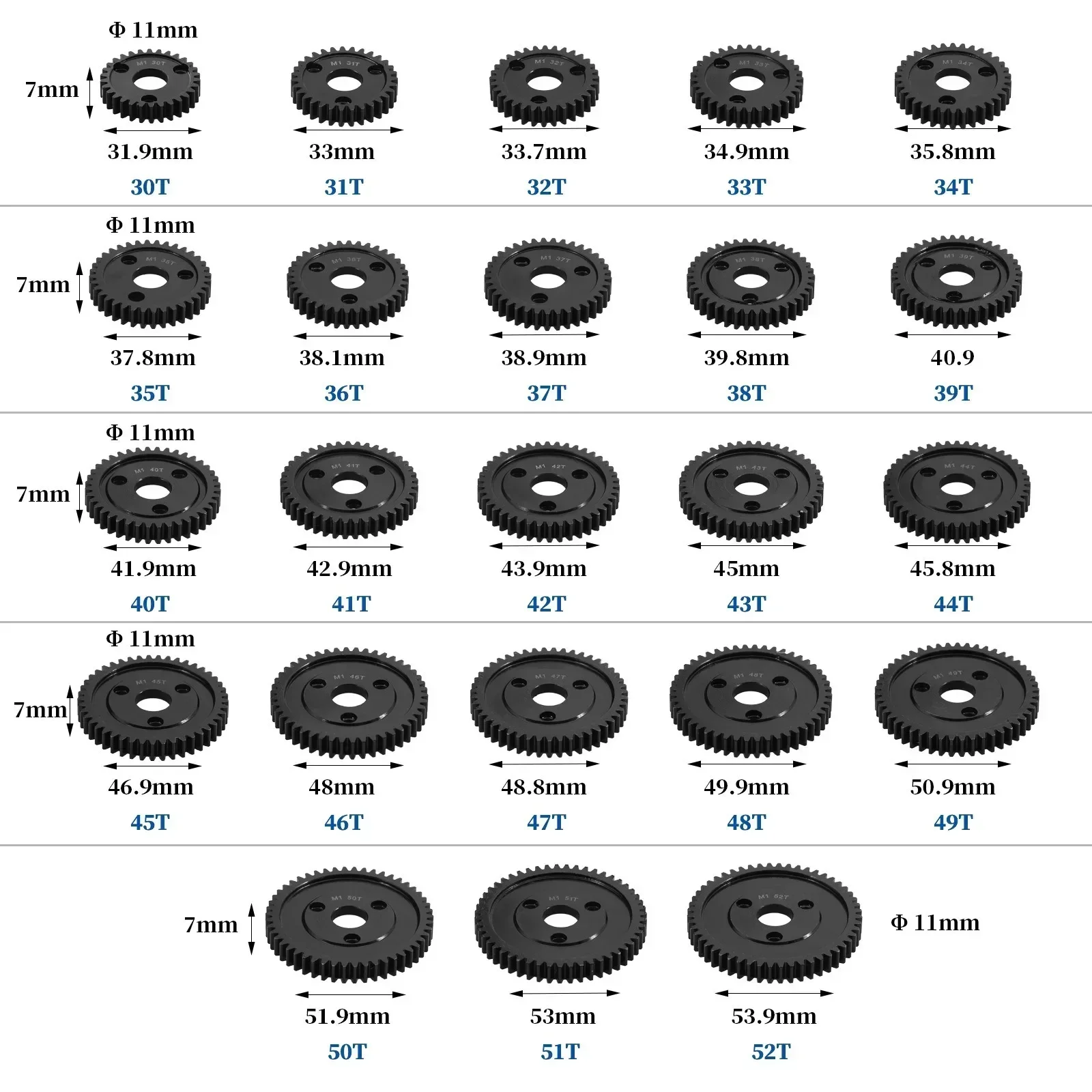 

Стальная прямозубая шестерня M1 30T 31T 35T 40T 42T 46T 50T 52T, главная шестерня для радиоуправляемых машин Trxs ARRMA HPI HOBAO LOSI, запчасти для тюнинга