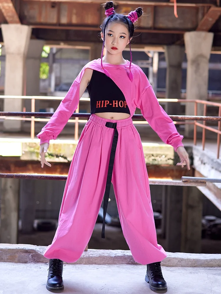 Women Girl Jazz Dance Costume Children Street Hip hop Dance Jazz Stage Kid pink Dance Costume for Girls Kpop Outfit dance set