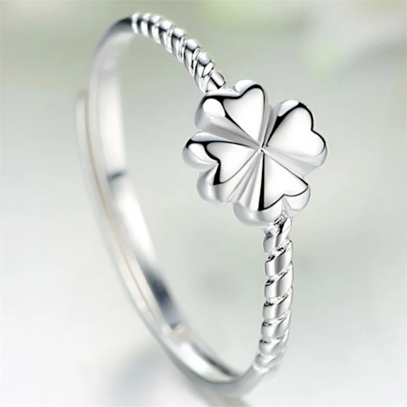 Classic Clover Flower Ring For Girl Finger Accessories Trendy 925 Sterling Silver Ring Women Jewelry Adjustable