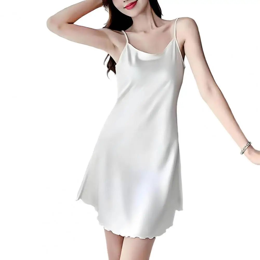 หน้าแรกชุดนอนสําหรับสตรี Nightgown ลําลอง Elegant ซาติน Nightgown สําหรับผู้หญิง Silky Slip Chemise Pajama ชุดรอบคอ