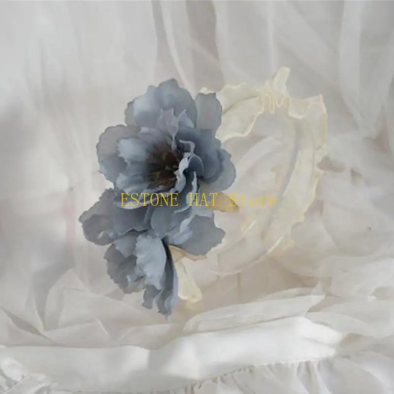 49MF القوطية لوليتاس غطاء الرأس خادمة أغطية الرأس الدانتيل ملحقات الشعر Cosplay عقال الزهور الكبيرة ديكورين