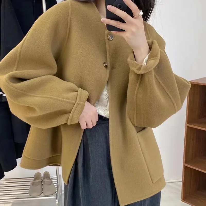 2024 autumn and winter high-end cashmere coat for women, Korean style short and short, versatile, simple, Australian wool