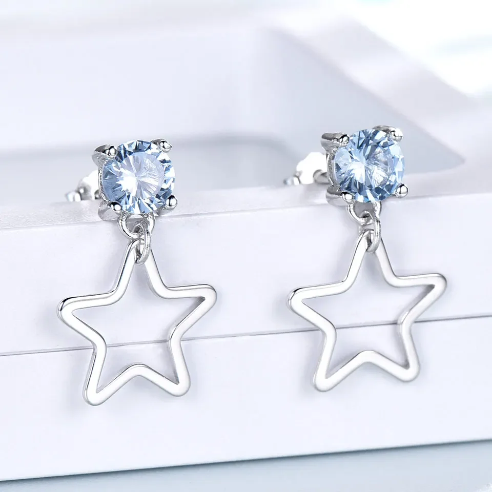 

Nano Sky Blue Stud Earring Star Earrings for Women Silver 925 Earrings 4mm Round Earrings Fine Jewelry