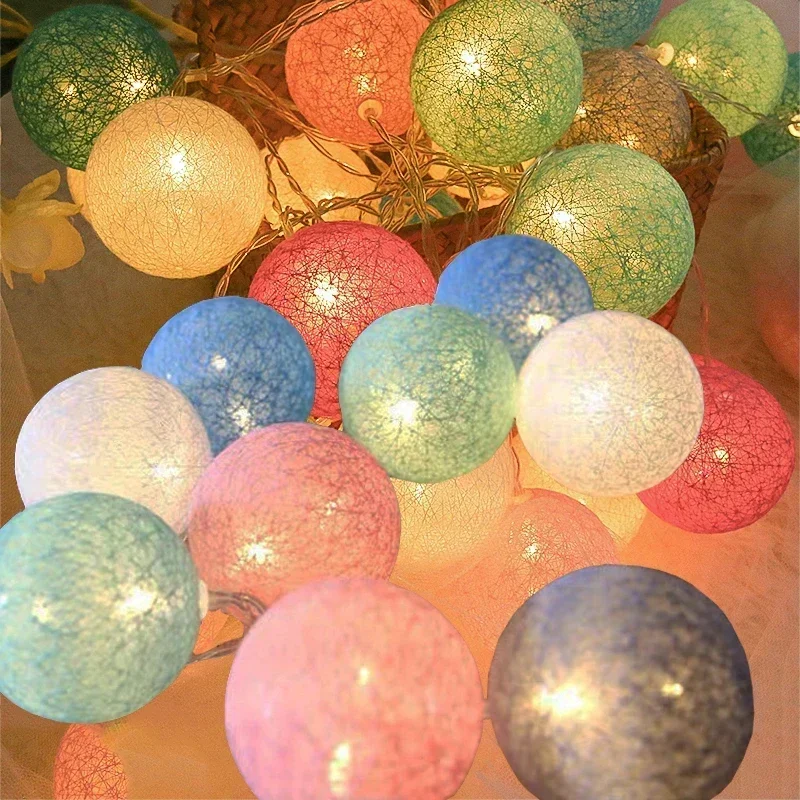 20LED Cotton Ball String Lights Outdoor Christmas Garland Fairy Light String Ball Wedding Xmas Party Bedroom Home Decoration