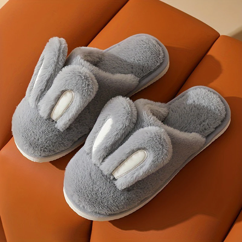 Simpatiche pantofole da casa con orecchie di coniglio in peluche Pantofole soffici per studenti Camera da letto invernale Scarpe da ragazza Kawaii