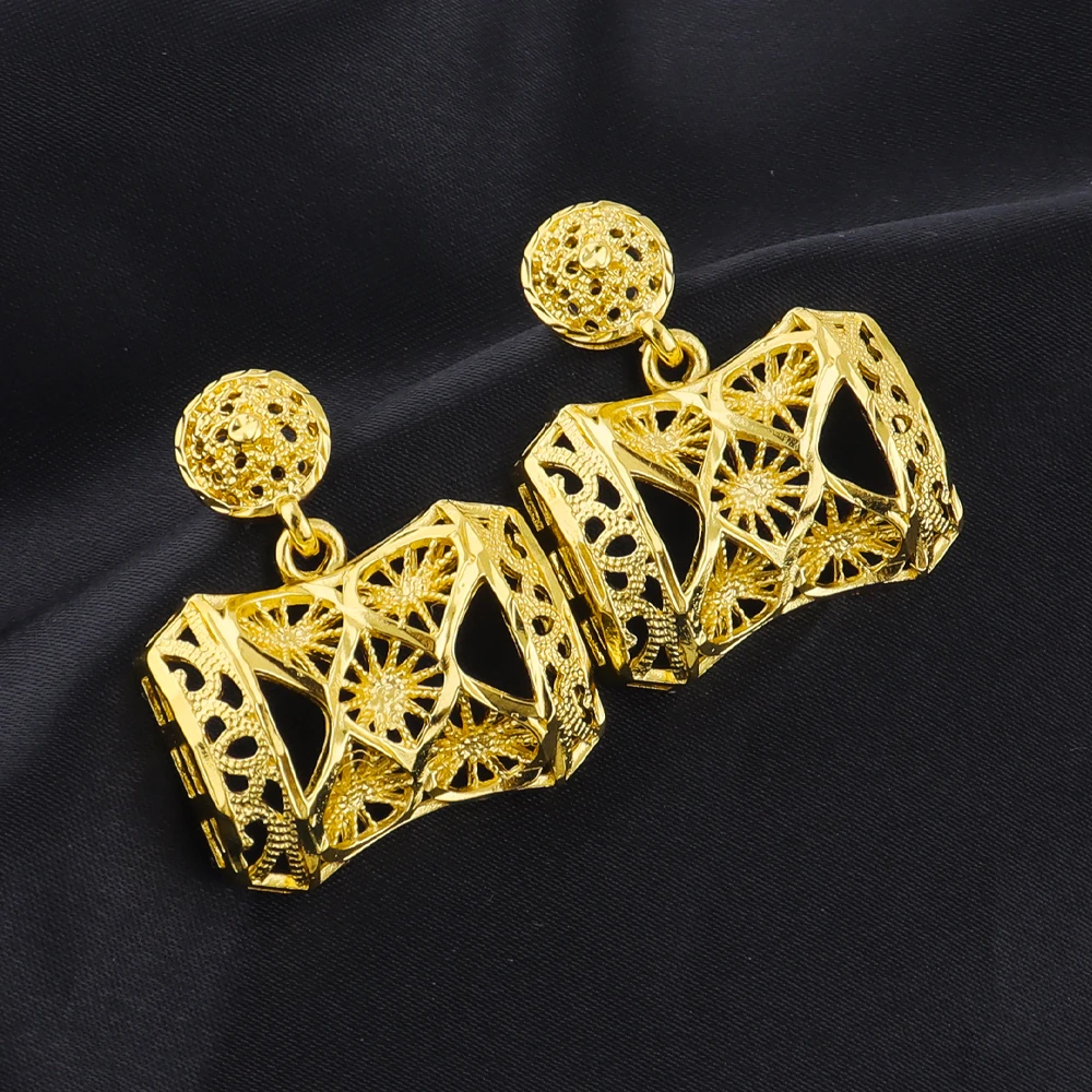 Indisches Dubai Luxus unregelmäßige 24k Gold Farbe Halskette Ohrringe Schmuckset Alltagskleidung Hochzeitstag Geschenke – Detail 7
