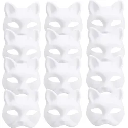 5PCS Therian Masks White Cat Masks Blank DIY Halloween Mask Animal Half Facemasks Masquerade Cosplay Party