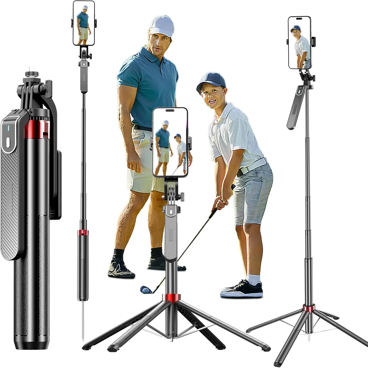 

Monopod and Tripod Selfie Stick to Record Golf Swing - Etendable Cell Phone Tripod Stand with Wireless Remote and Phone