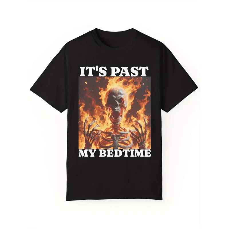 

Новинка 2023 года, летняя футболка с принтом черепа и огня, мужская хлопковая футболка с круглым вырезом и коротким рукавом, повседневная готическая модная уличная одежда