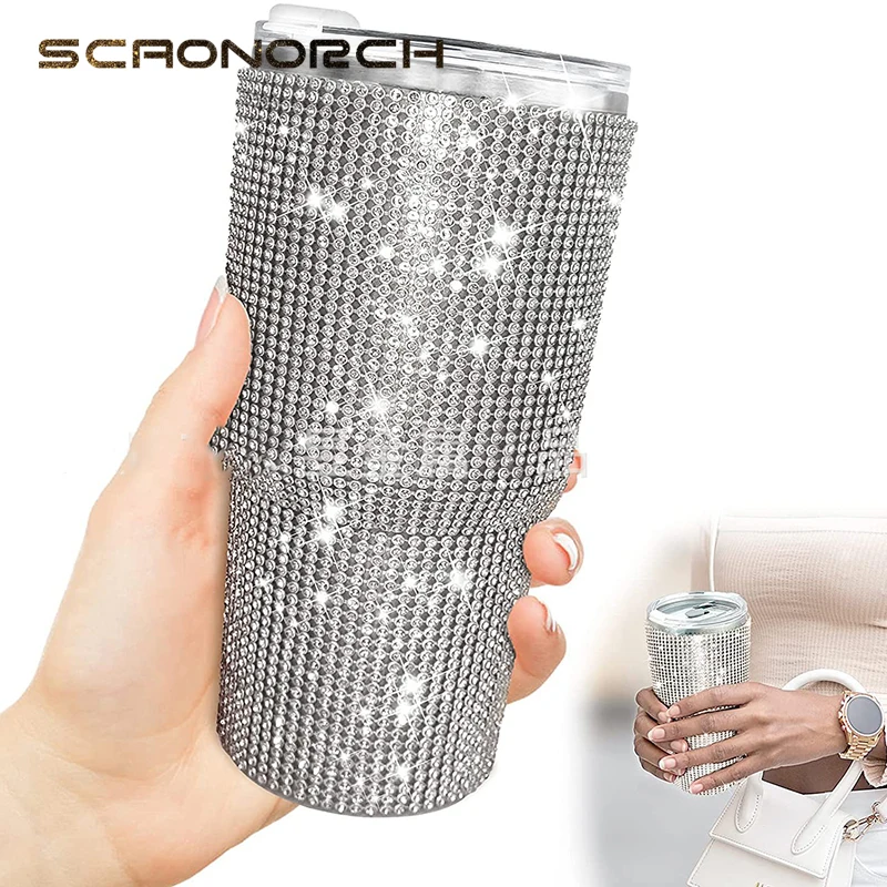 Bling Coffee Mug Ice Cup Diamond Water Bottle Tumbler Rhinestone Thermos Bottle Double Wall Vacuum Flasks Keep Cold Hot Drink