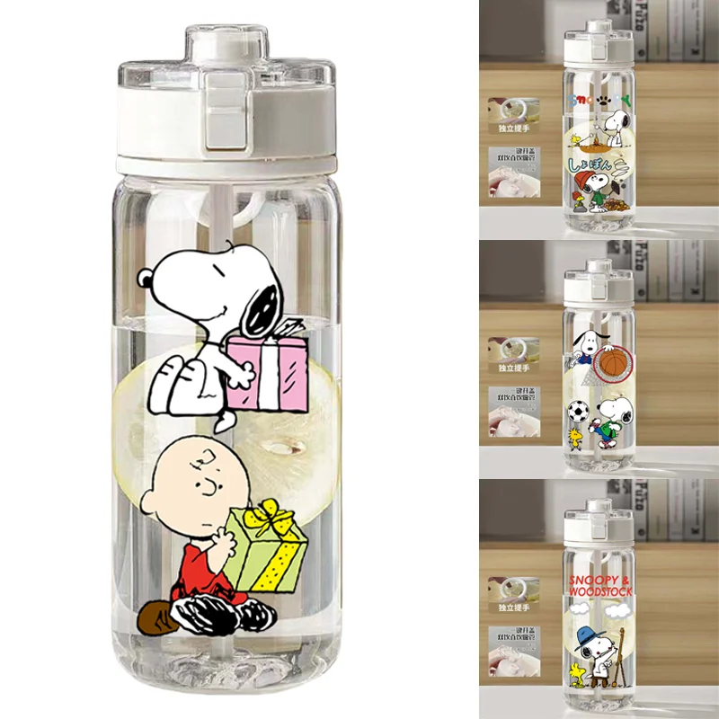 600 ml Snoopy Kunststoff Wasser Tasse Cartoon Große Kapazität Sport Wasser Flasche Tragbare Outdoor Auslaufsicher Trinken Werkzeuge Gym Krüge