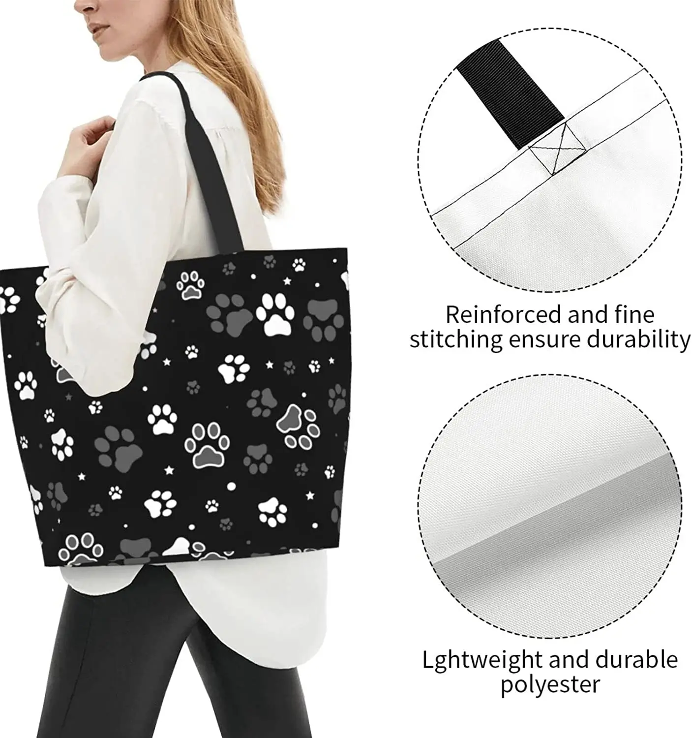 Dog Paw Tote Bag for Women Large Paw Print Bags Portable Beach Bag Reusable Grocery Bags Waterproof Shoulder Handbag