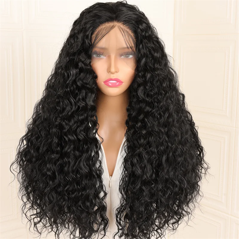 

Natural Soft Long Kinky Curly Natural Black Lace Front Wig 26Inch 180%Density For Black Women Baby Hair Glueless Preplucked