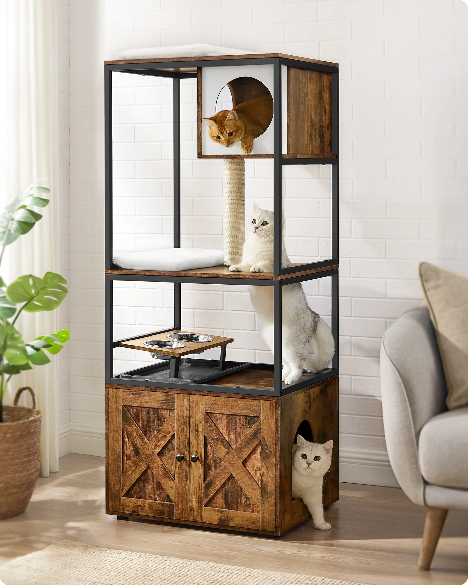 

# Оптовая продажа 3-в-1 деревянный стиль кошачий домик мебель кошачье дерево башня кондоondo с когтеточками и корпусом коробки для мусора