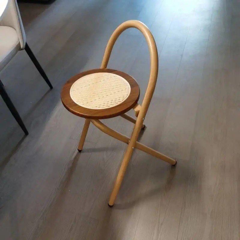 

2025 New Light Luxury Rattan Retro Log Dining Chair Simple Nordic Style Backrest Folding Home Stool Cafe Chair
