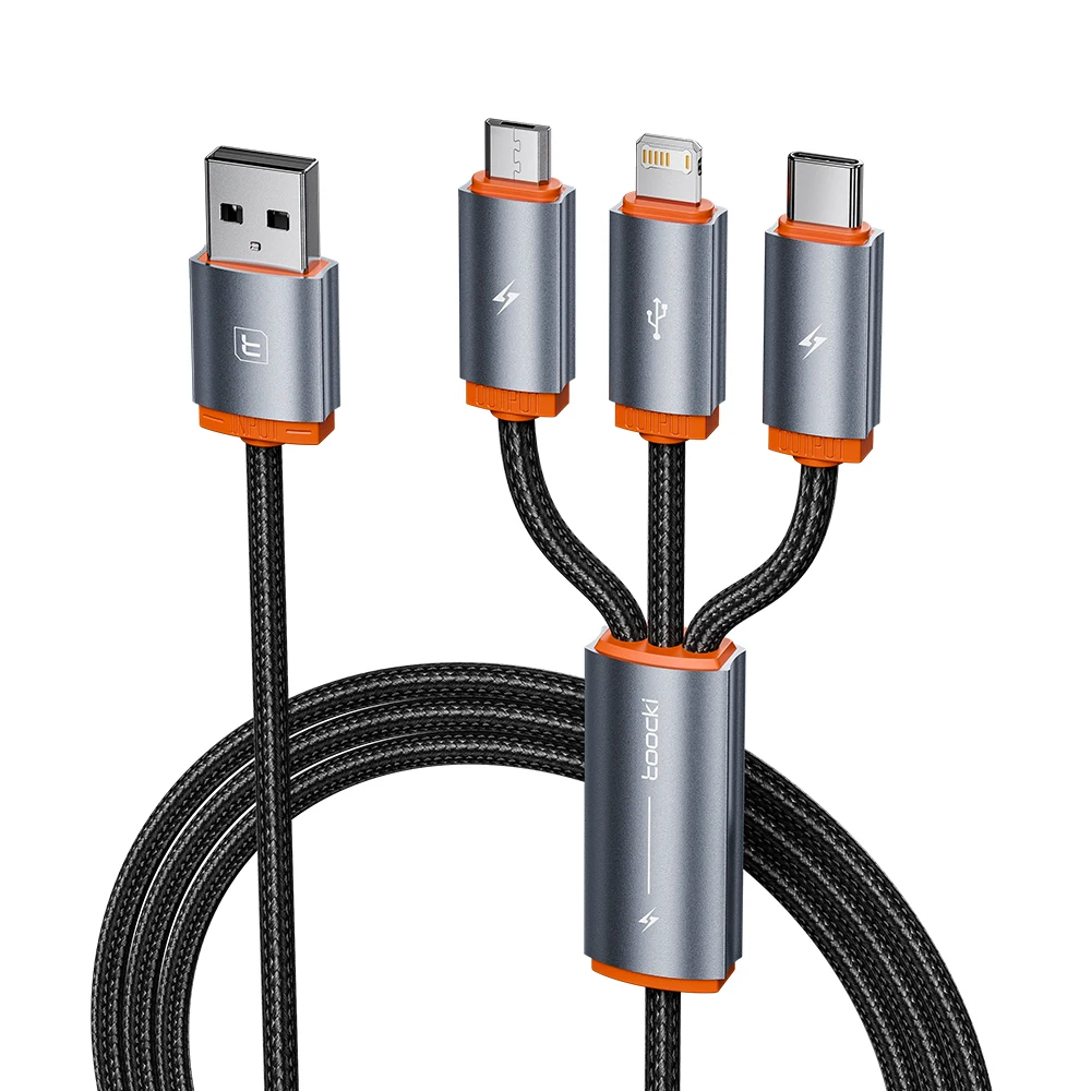 Kabel USB 3w1 Toocki z portami Type-C, Micro USB i iP do szybkiego ładowania iPhone 14 13 12 Pro Max Samsung Xiaomi Huawei Airpods, kabel do transmisji danych — 2