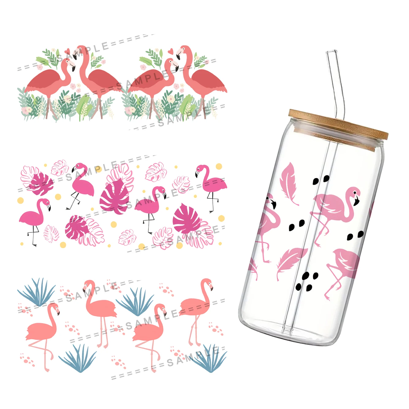 Flamingos para libre Bey 16oz Can Glass 3D Waterproof UV DTF Coffee Can Wrap, Free Bey Glass Wrap