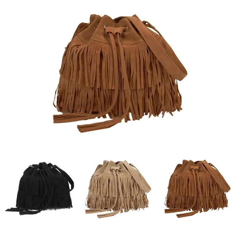 2023 Faux Suede Fringe Women Messenger Bags Tote Luxury Fashion Ladies Handbag Tassel Shoulder Vintage Crossbody Female Handbag