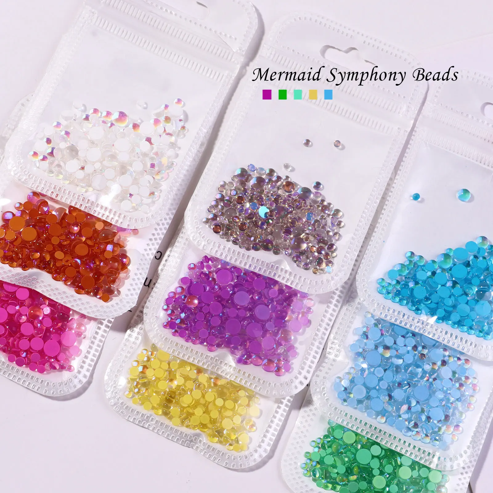 300Pcs/Lot Mermaid Rhinestone Nail Decoration 3D Symphony Mermaid Beads Mix Size Mocha Mini Bubble Nail Art Beads Parts