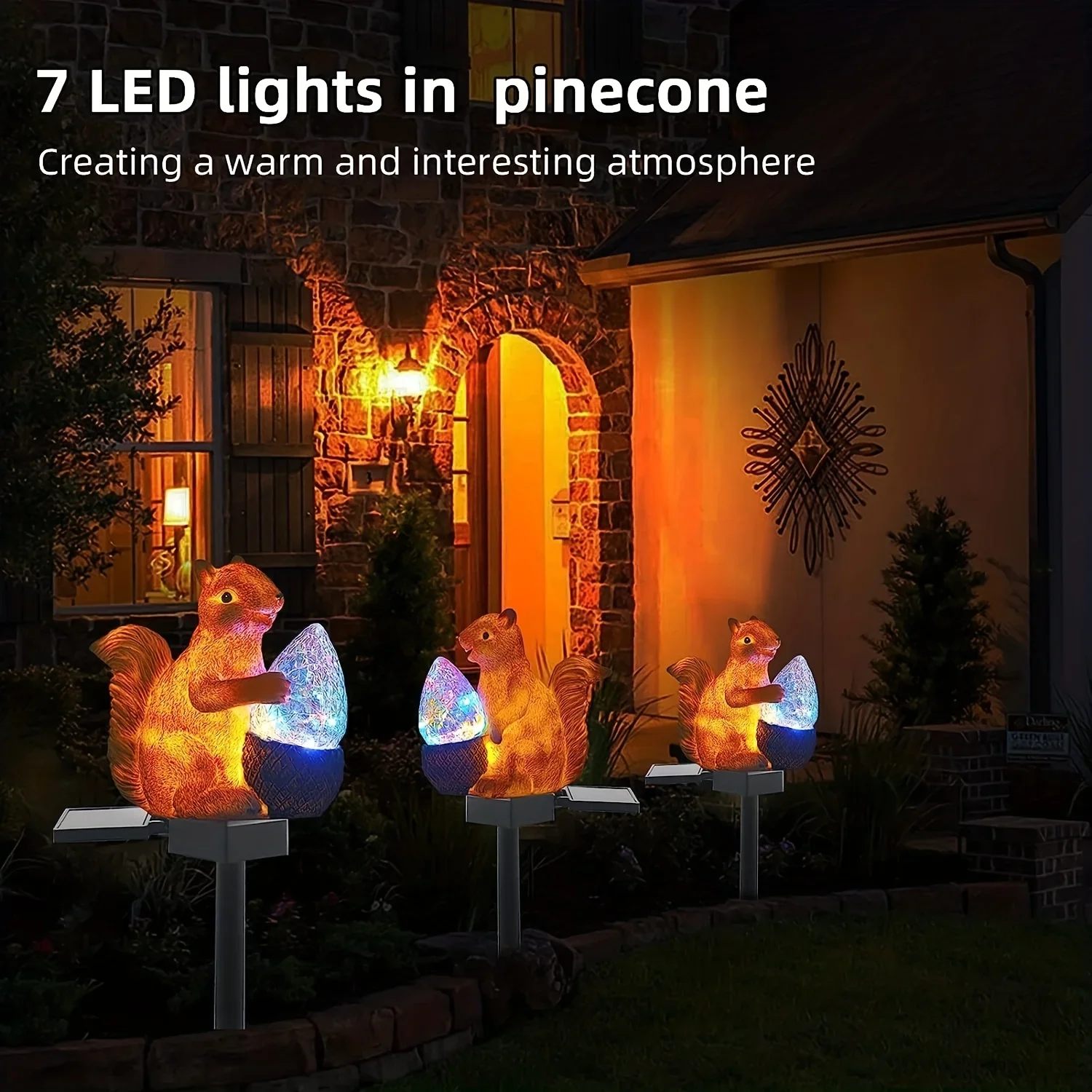 Esquilo Stake Luzes LED coloridas, Luzes solares do jardim, Decoração ao ar livre, IP65 impermeável, Luzes decorativas para quintal, pátio, gramado