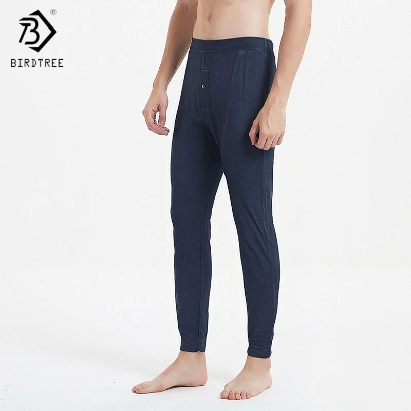 Birdtree,L to 3XL,Filling 100%  Silk Leggings,Men's Warmth Long Johns,Thicken,Windproof,2025 Autumn Winter PantsP5N610JF