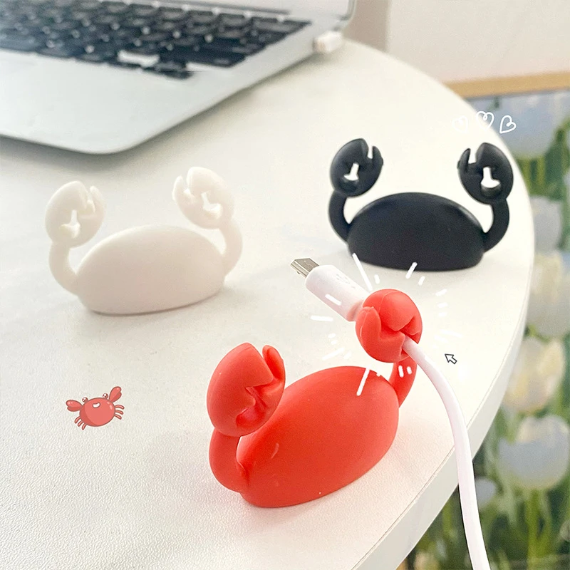 Cartoon Crab Shape Cable Winder Toys Desktop Data Cable Storage Organizer Funny Wall Mounted Mobile Phone Charger Fixator Gift