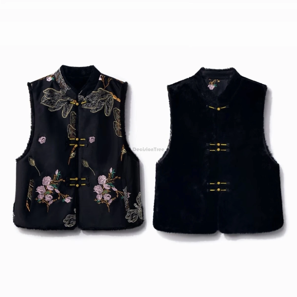 سترة مطرزة فضفاضة وسميكة على الطراز الوطني الصيني الجديد لعام 2025 سترة مزدوجة الارتداء بياقة واقفة بدون أكمام سترة شيونغسام للنساء