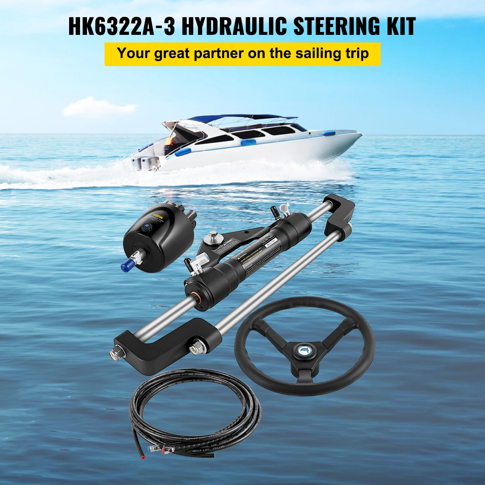 VEVOR Hydraulic Outboard Steering Kit 300HP Hydraulic Boat Steering Kit with 22 Feet Hydraulic Steering Hose