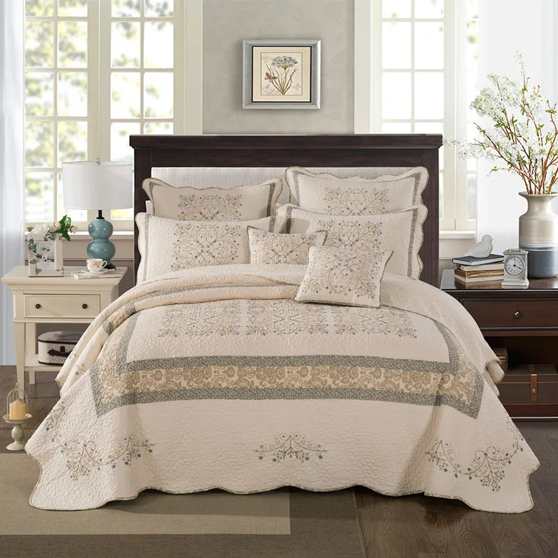 Set trapunta in cotone ricamato di lusso 3 pezzi copriletto sul letto King Size Summer Double Bed Comforter coperta trapuntata sottile CHAUSUB