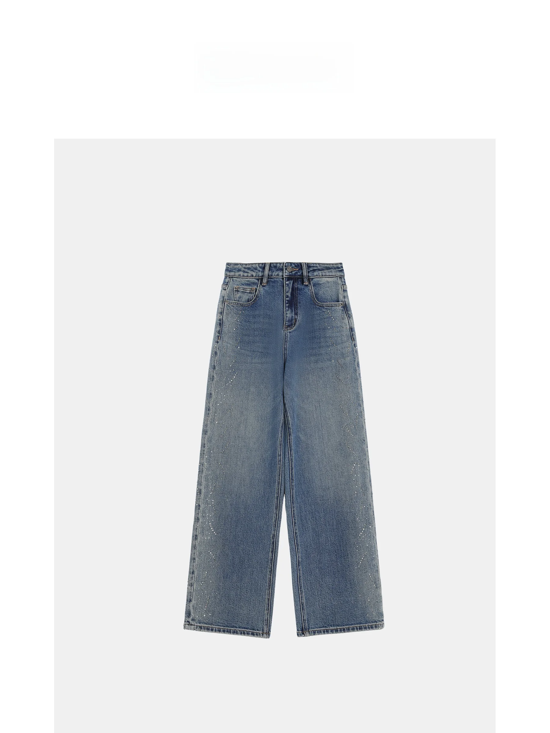 

High Waist Slimming Denim Jeans Women's Design Unique Straight Leg Long Pants Glittering Diamond Treaent Ele Faion