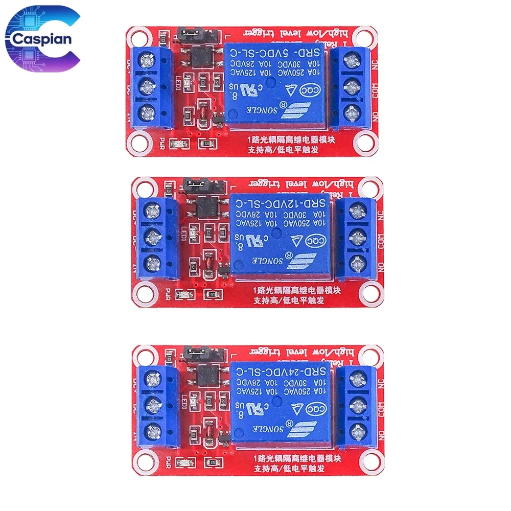 50Pcs 1-Channel 5V/12V/24V Relay Module with Optocoupler, High/Low Trigger for Arduino