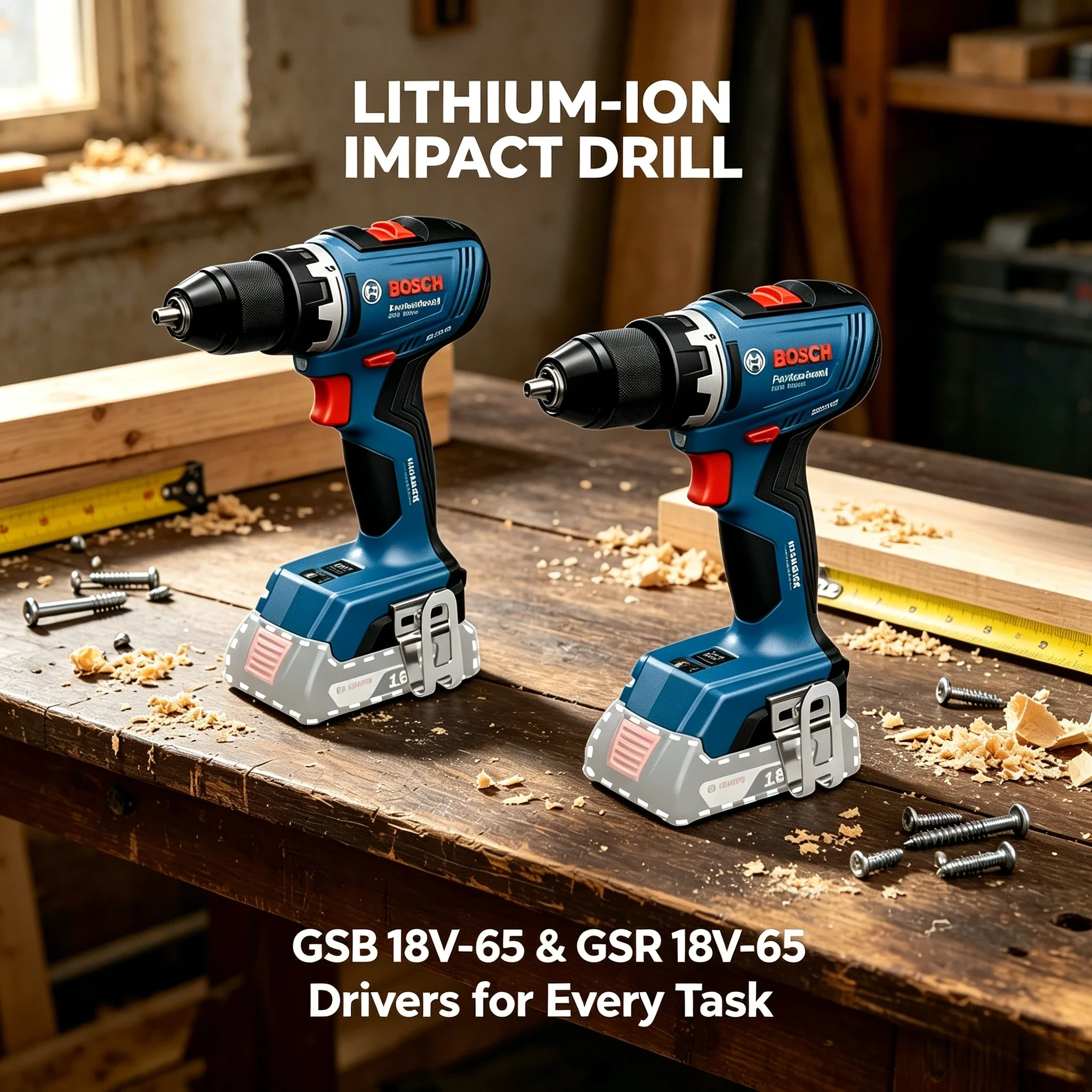 Compact Bosch GSR 18V-65,GSB 18V-65 Power Drills Anti-slip Grips for Cabinet Building and Heavy-duty Carpentry Assembly Projects