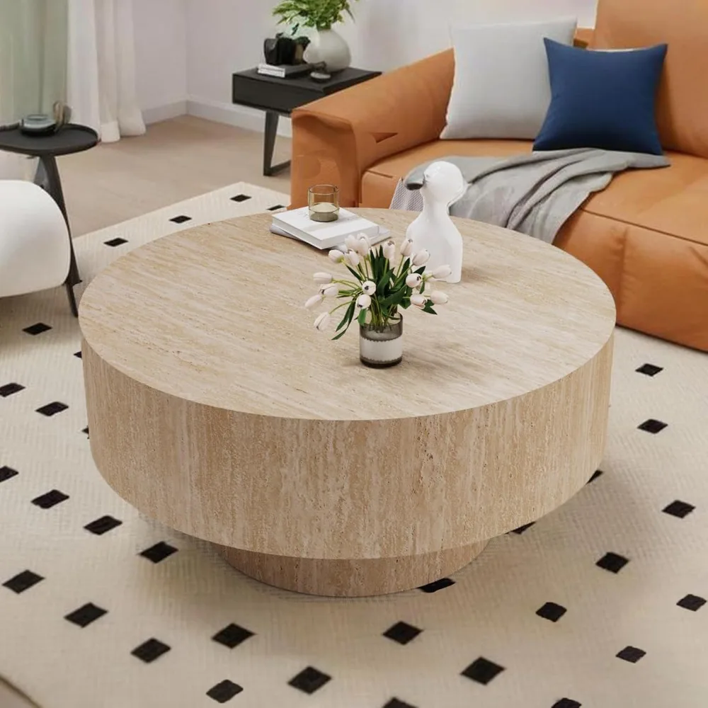 

Travertine Round Coffee Table for Living Room 29 Rustic Round Travertine Veneer Coffee Table Mid Century Small Circle Center Tab