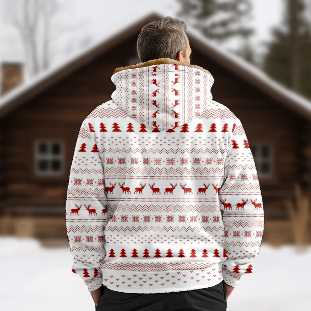 Men's Winter Jackets Coats,Casual White Snowflake Reindeer Pixel Pattern Cotton Clothes Overcoat Quick-dry Outdoor Dance