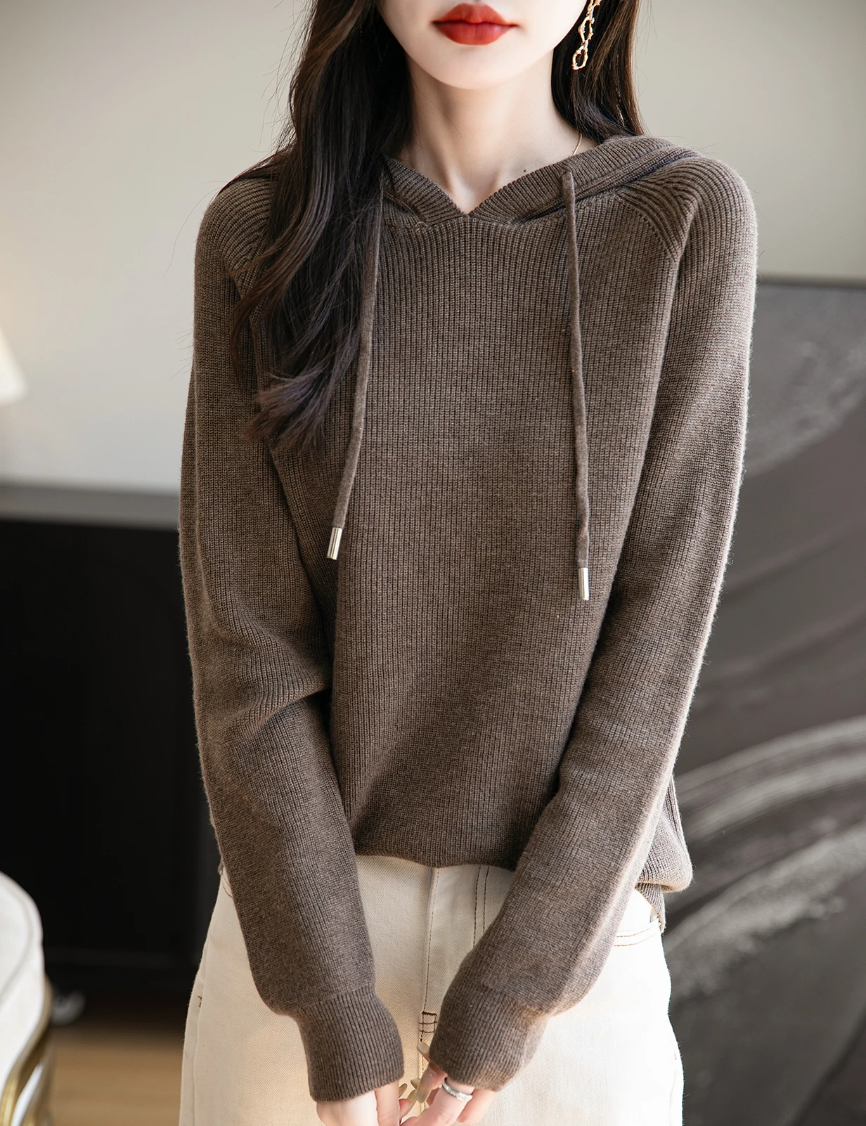 Hooded Neck Knitted Top for women Pullover New Spring Fall Basic Fashion Casual Long Sleeve Tops Hoodies Sweater Woman Clothing