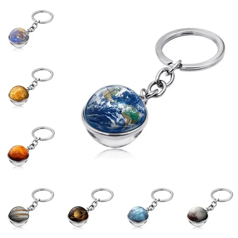 

Solar System Planet Keyring Galaxy Nebula Space Keychain Moon Earth Sun Mars Art Picture Double Side Glass Ball Car Key Chain