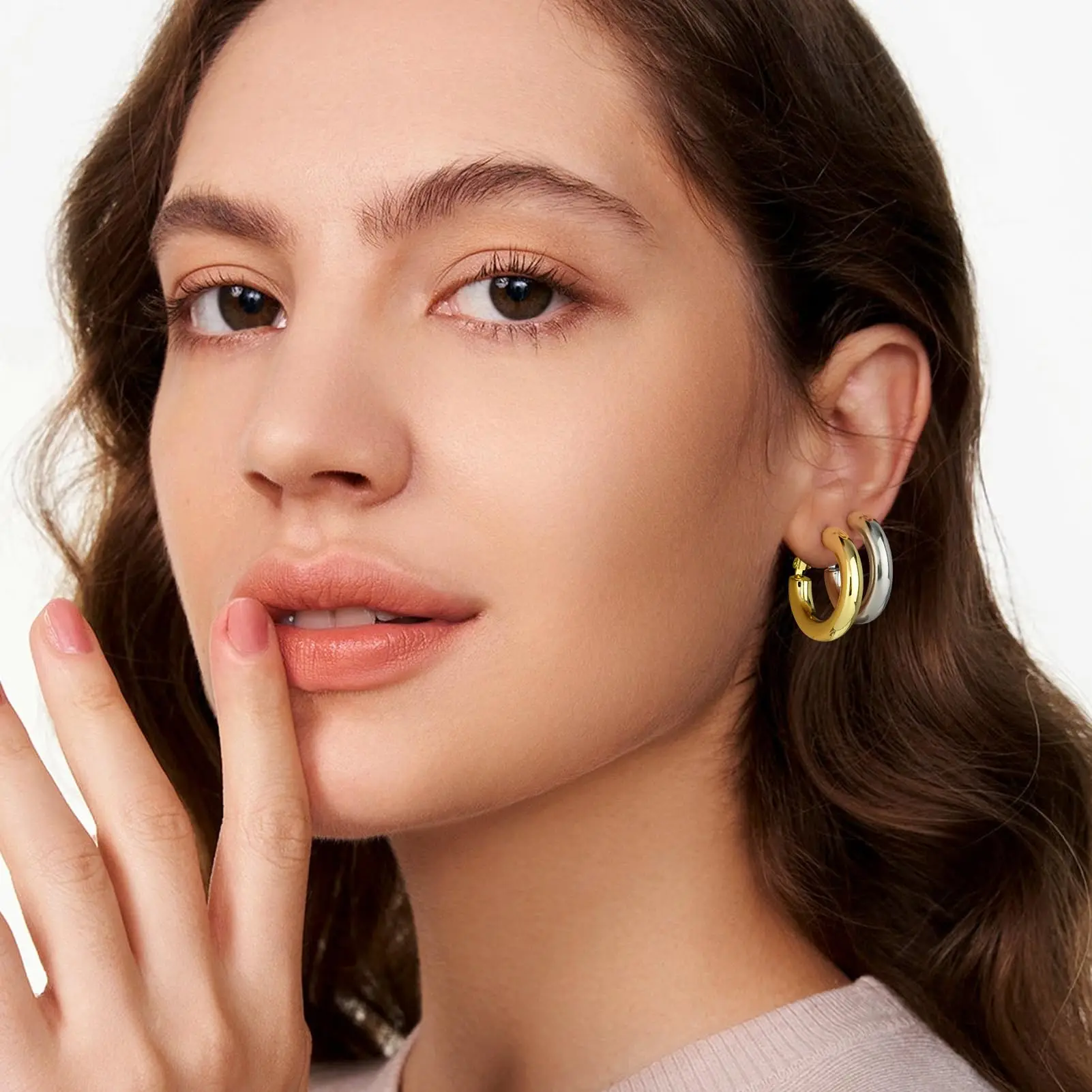 30/40/50mm Circle Hoop Earrings for Women, Chunky Hoops Thick Hollow Tube Lightweight Earrings for Mother Birthday Gifts