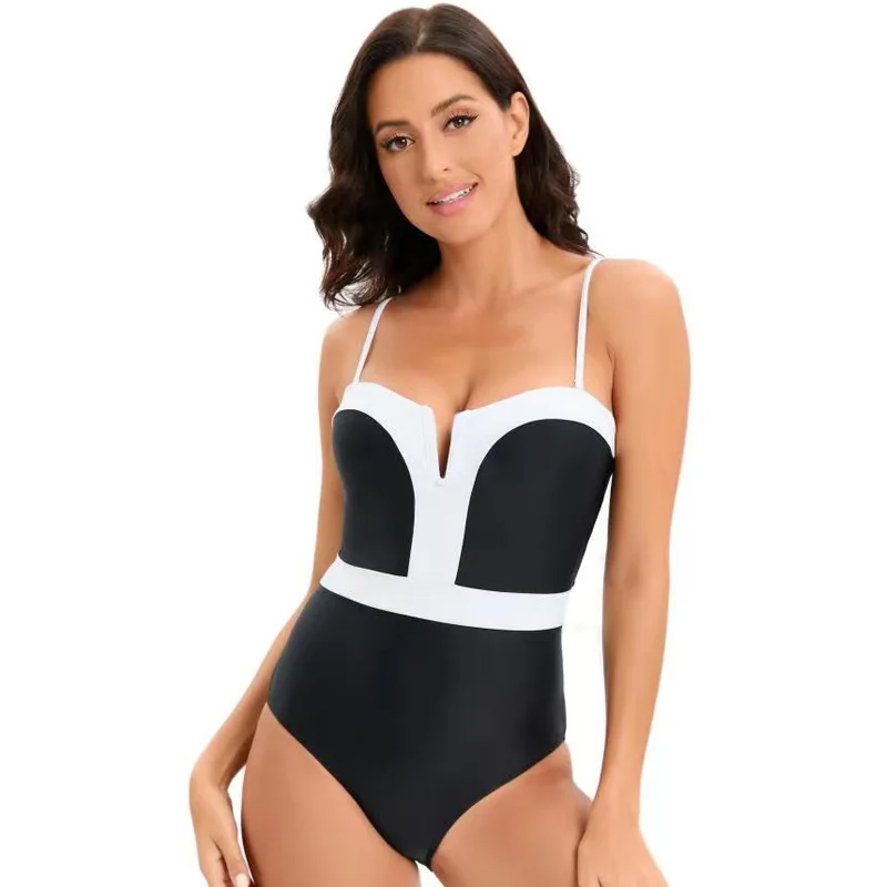 2024 Sexy Women's Black White One Piece Swimsuit Bandeau Swimwear Women Bathing Swimming Suit Female Beachwear Outdoor Bodysuit