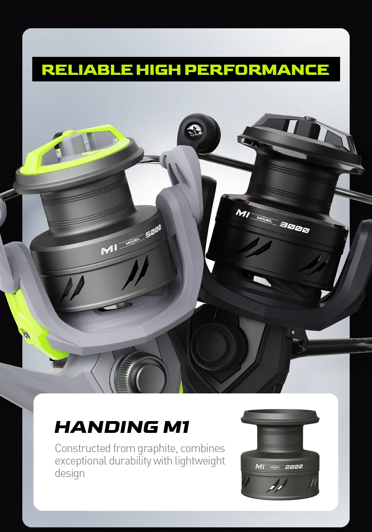 HANDING Graue M1 Spinnrolle mit 12kg Maximaler Bremskraft, 9+1 Kugellager, 5,2:1 Übersetzungsverhältnis, Leistungsstarke Rolle für Barsch, Bass, Hecht – Detail 4