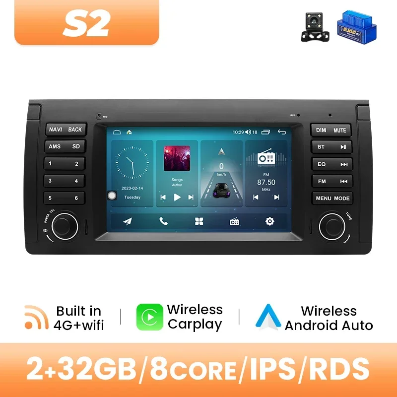 Android 14 Draadloze Carplay Autoradio Speler Voor BMW X5 E53 E39 Multimedia Audio GPS Navigatie 128 GB Stereo hoofd DSP RDS 4G Wif