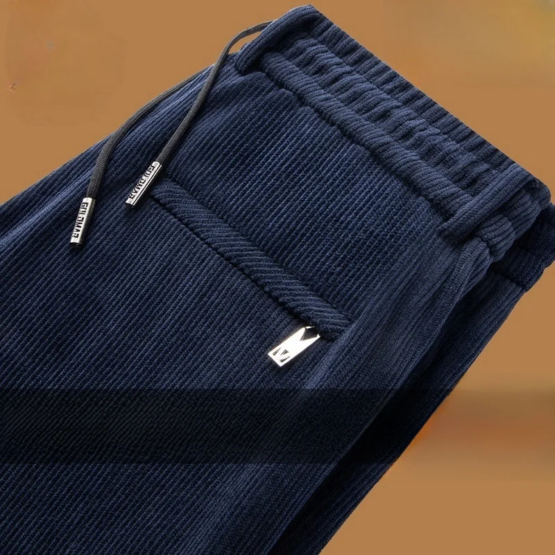 

Men's Corduroy Pants Straight Leg Loose Waist Dad Busin Casual Long Trousers Fce Lined Faionable Winter Wear