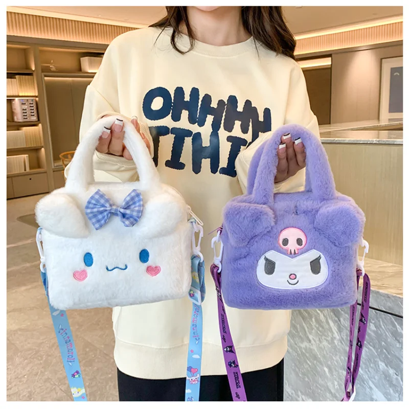 Sanrio Plush Bag Anime Cinnamoroll Backpack Girls Shoulder Bag Cartoon My Melody Tote Girl Cute Messenger Bag Holiday Gift