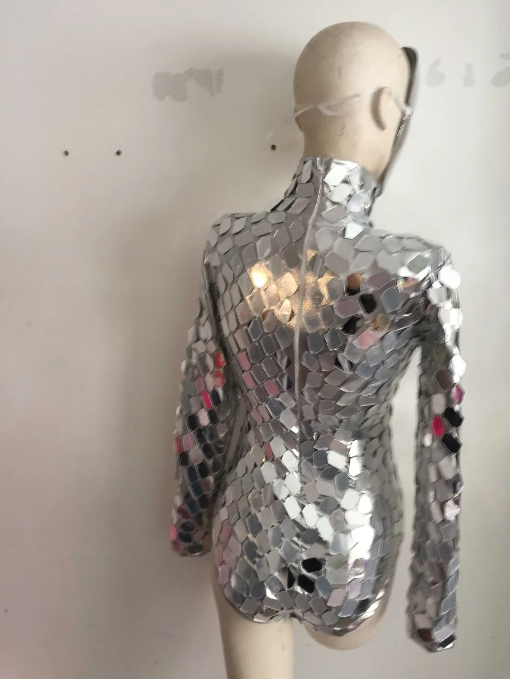 Shining Sequins Bodysuit Machine Dance Costume Silvery Mirrors Leotard Jumpsuit Lady Jazz Dance Wear Club DJ Singer Stage Outfit