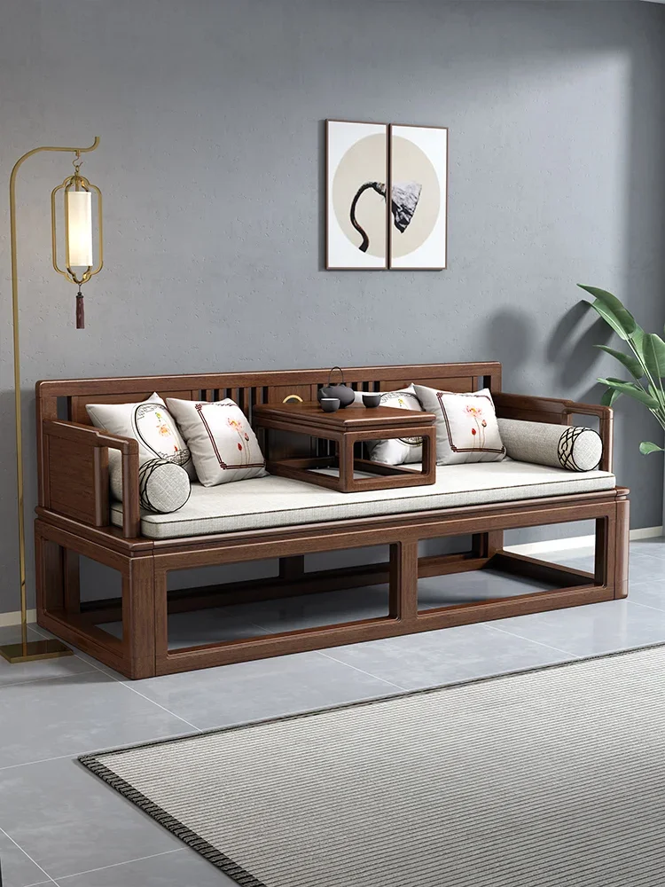 Solid Wood Walnut Sofa Bed Small Apartment Chinese Arhat Telescopic Push Pull