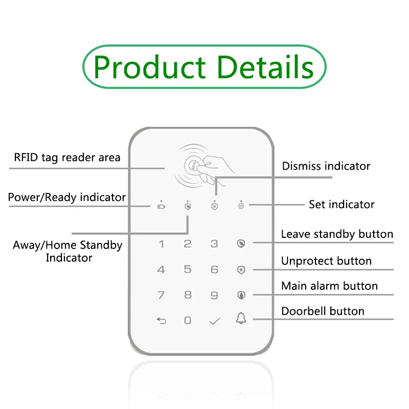 Wireless 433Mhz Touch Keyboard Lock 3Pcs RFID Card Arm Or Disarm Ev1527 Encoding For Tuya Smart Home Security Alarm System